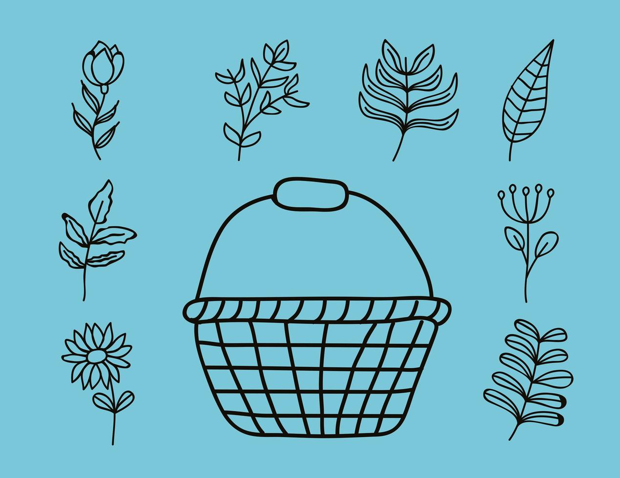 floral drawns nine icons vector