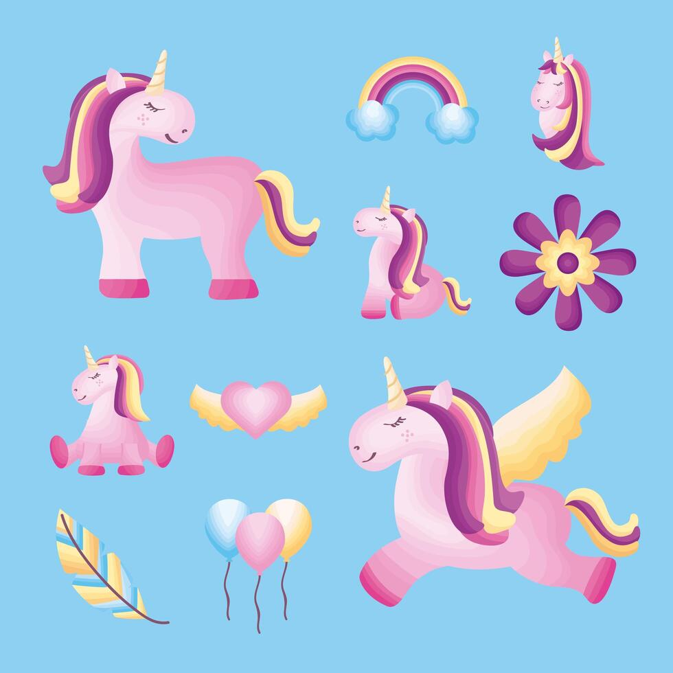 baby unicorns icons vector