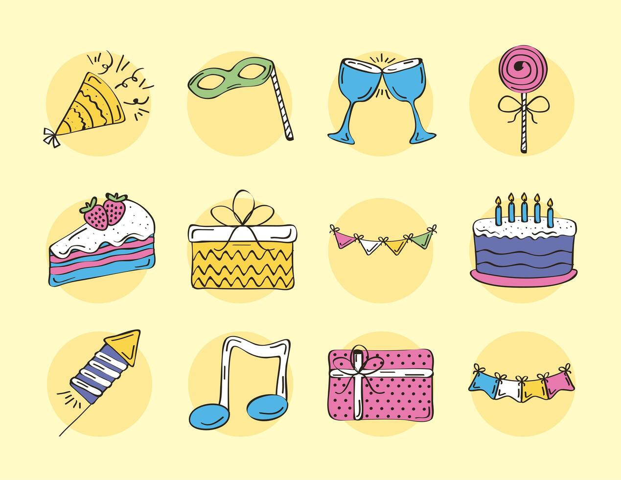 doce iconos de cumpleaños vector