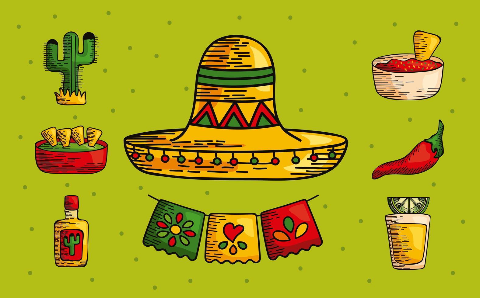 eight mexican icons vector