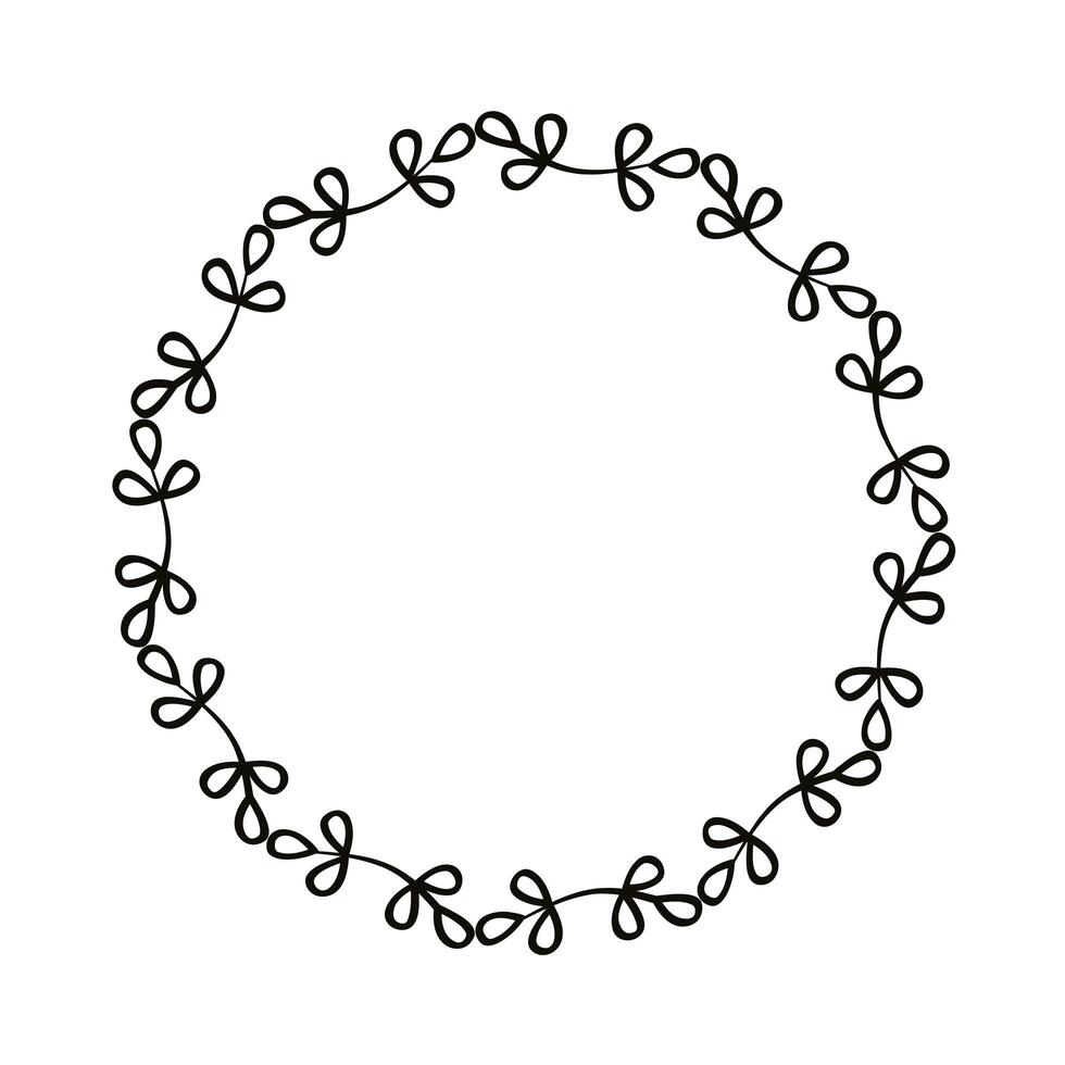 circular drawn frame leafs vector