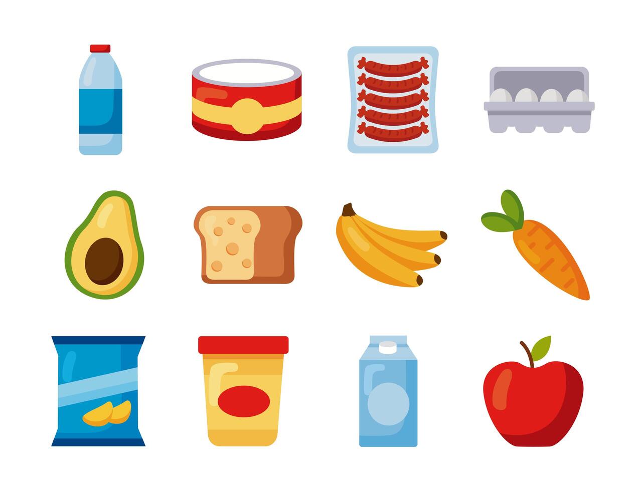 doce iconos de compras de comestibles vector