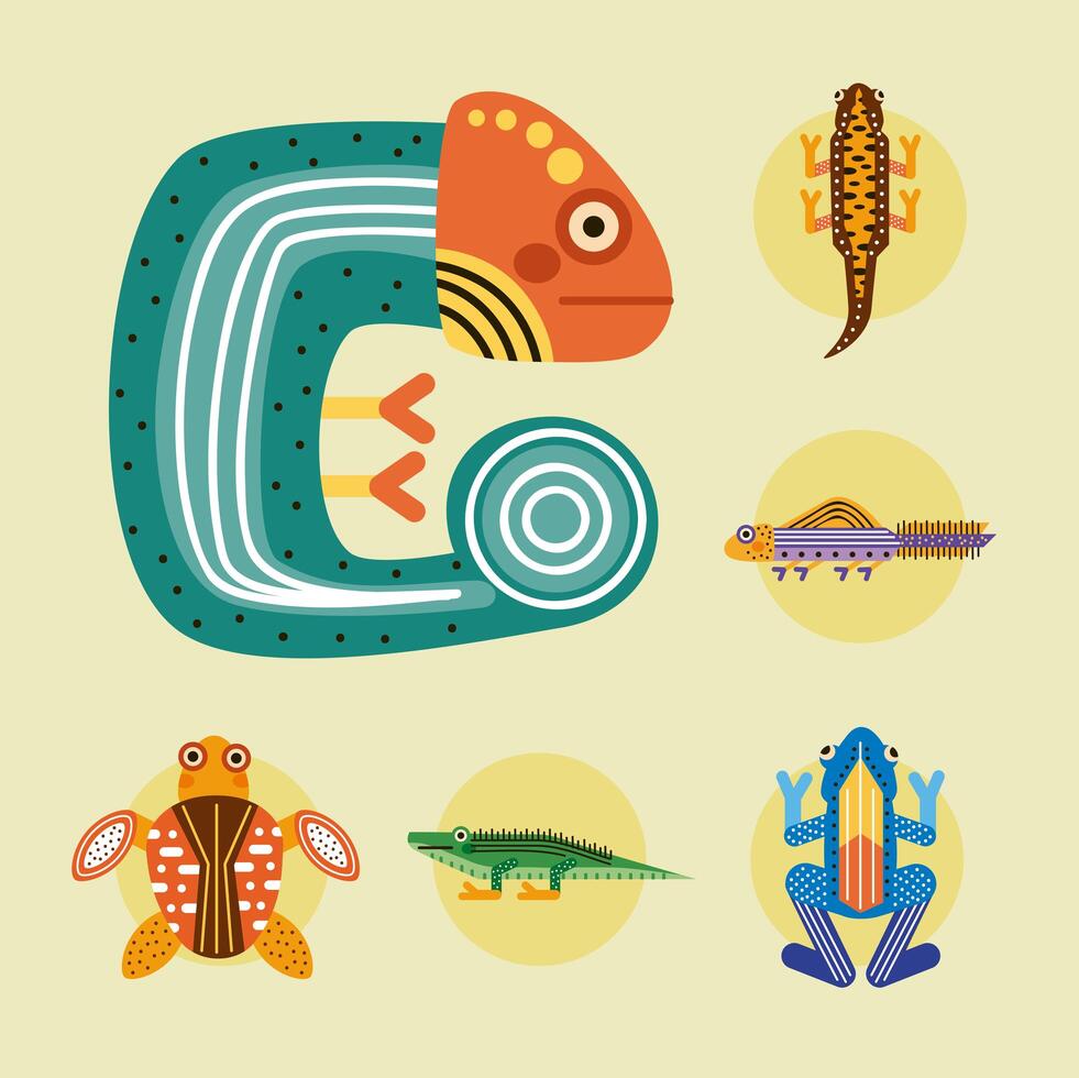 six cute amphibians vector