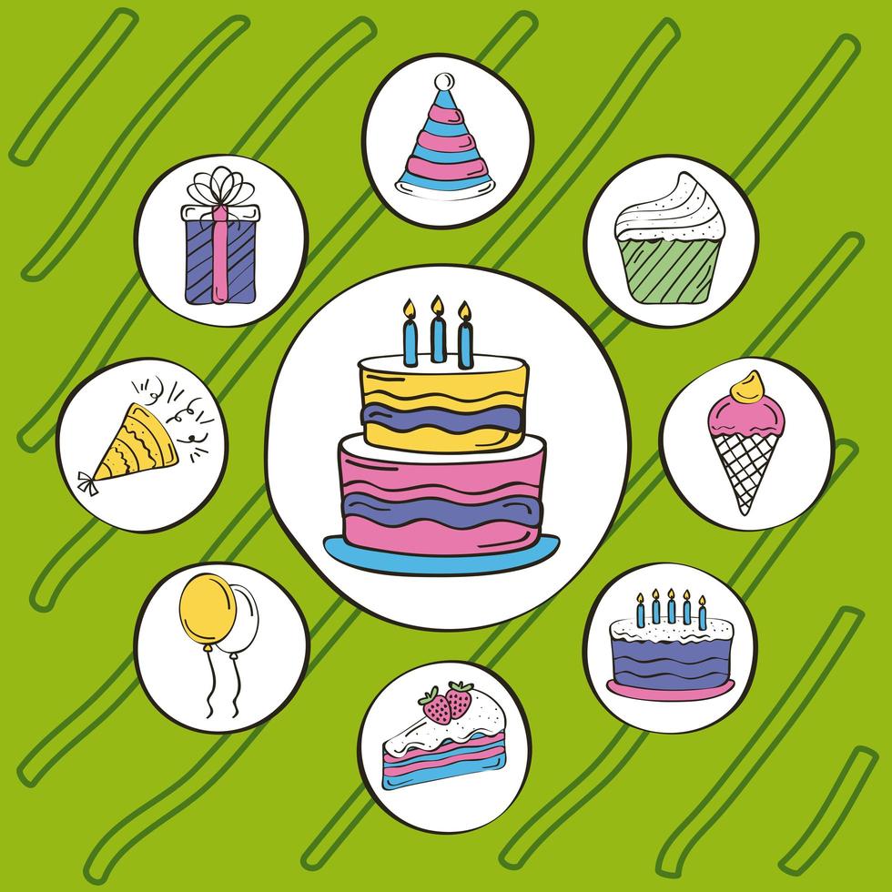 iconos de cumpleaños alrededor vector