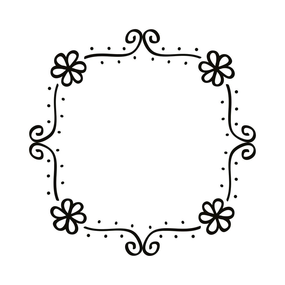 square draw floral frame vector