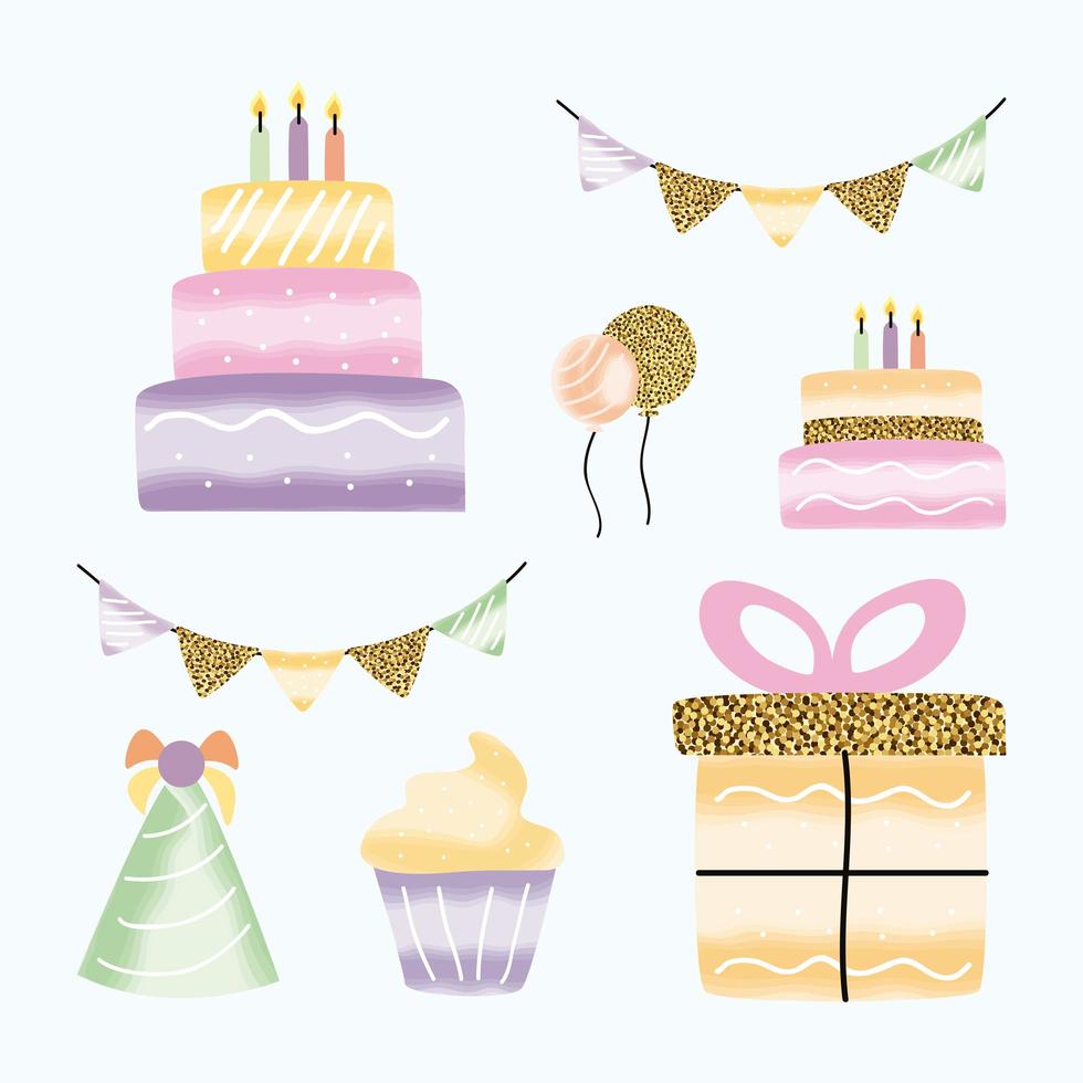 eight birthday icons vector