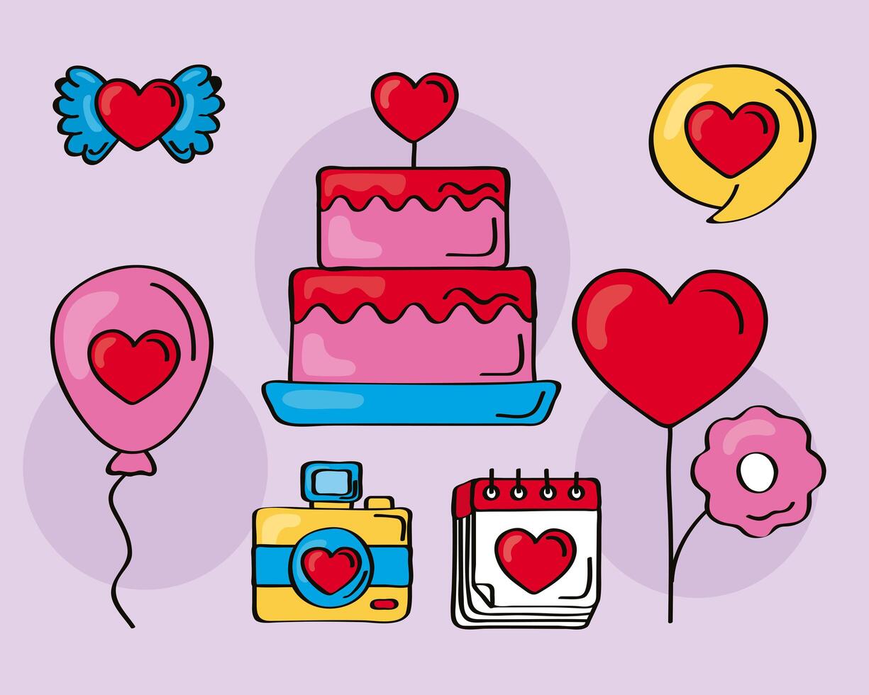 eight love doodles icons vector