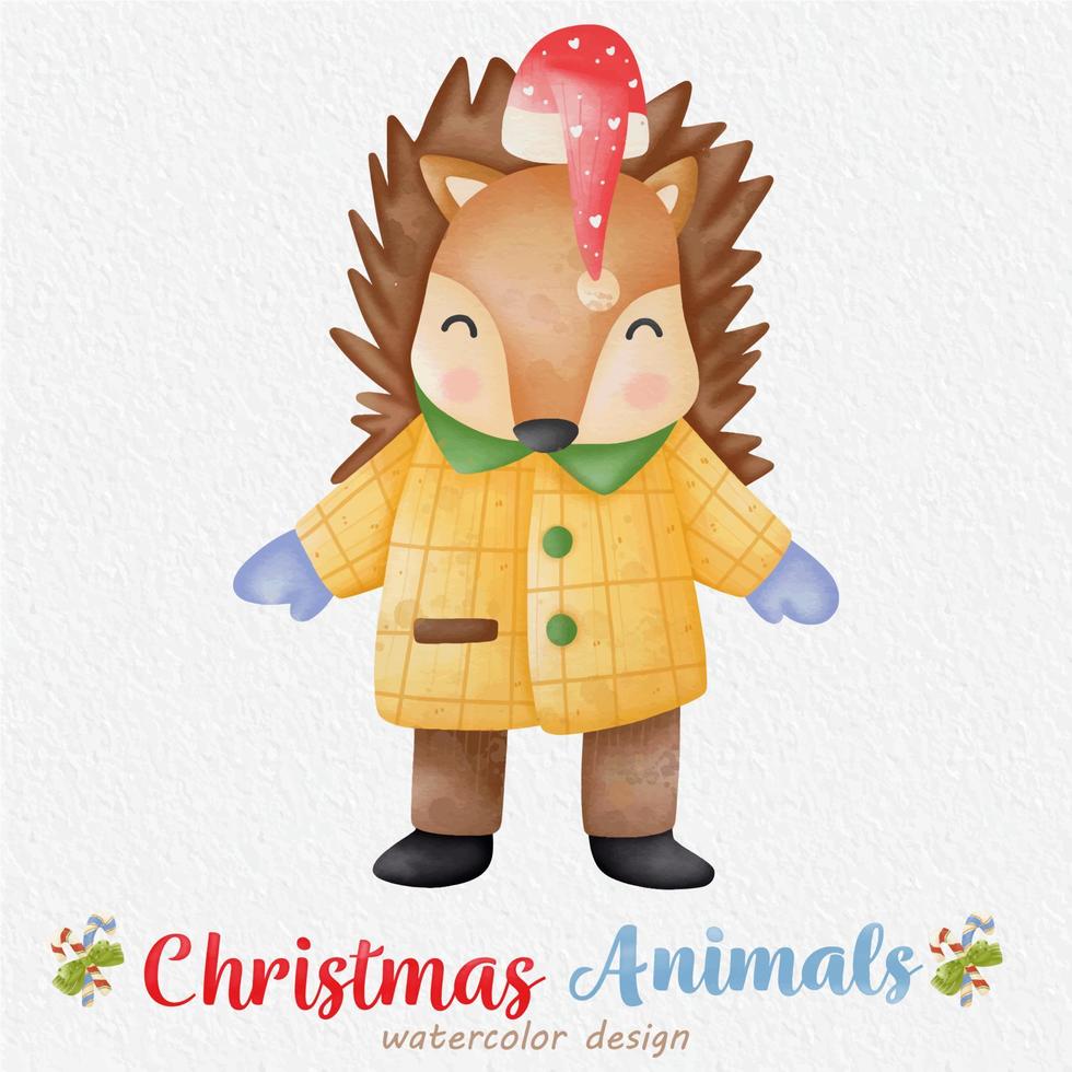Ilustración acuarela de mapache de Navidad, con el fondo de papel. para diseño, estampados, tela o fondo vector