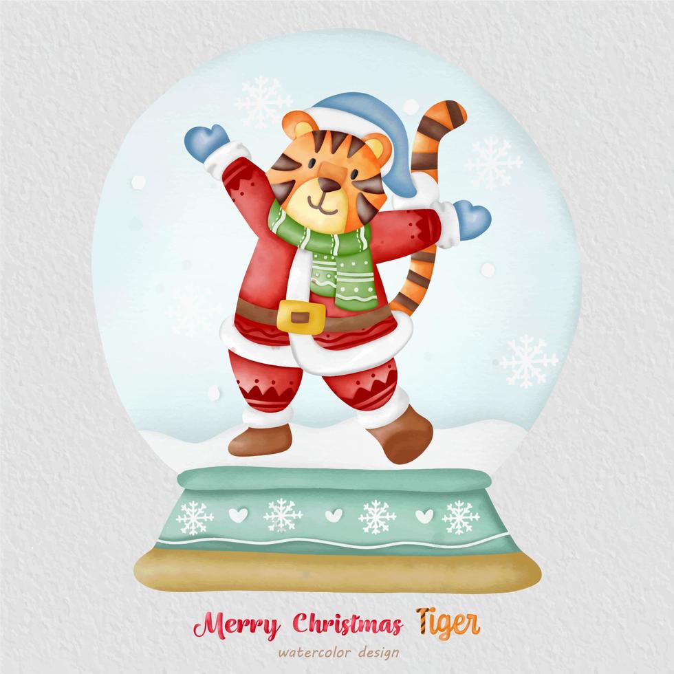 Ilustración acuarela de tigre de Navidad, con un fondo de papel. para diseño, estampados, tela o fondo. vector de elemento de navidad.