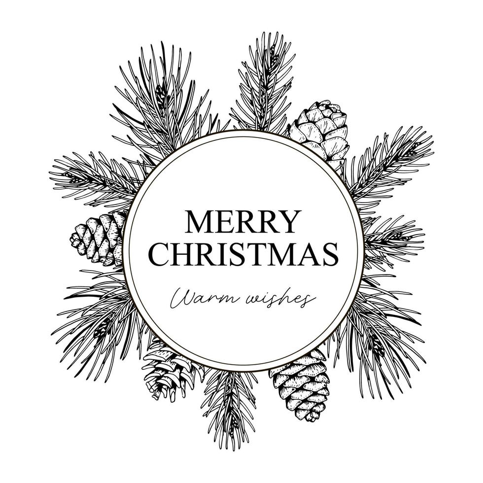 Christmas and New Year design for greeting cards, invitations, prints. Frame in vintage style with hand drawn elements isolated on white. Place for text vector