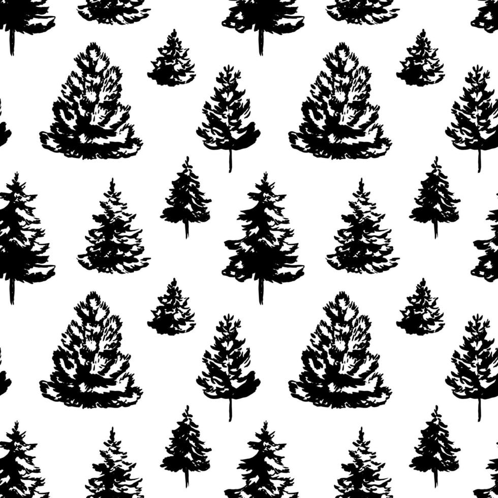 Navidad y año nuevo de patrones sin fisuras con árboles de Navidad dibujados a mano aislados en blanco. ilustración vectorial vector