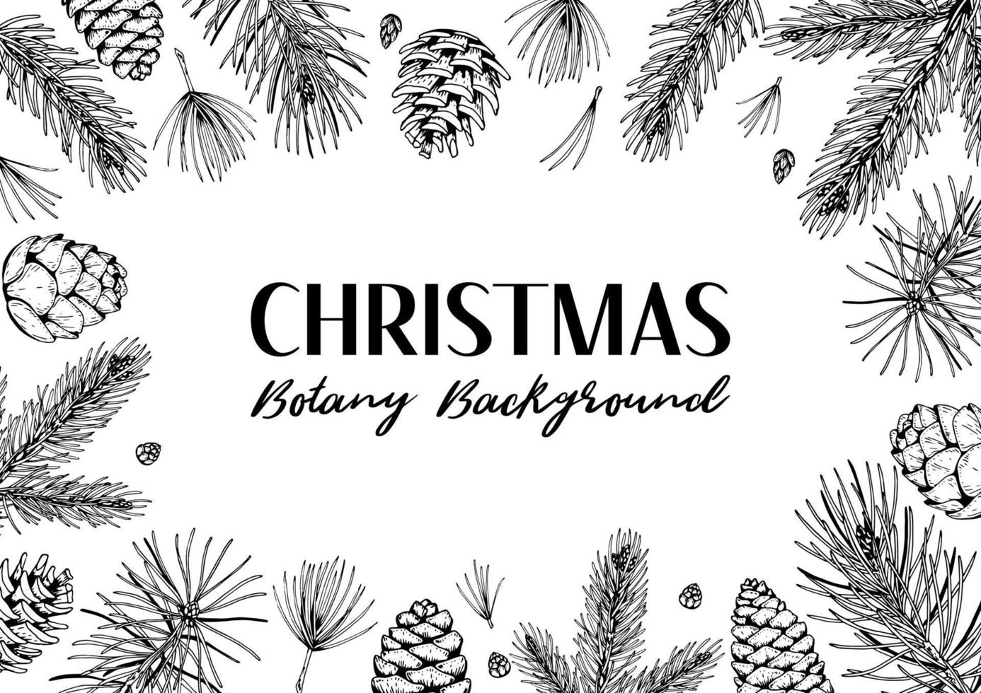 Navidad horizontal dibujada a mano y diseño de año nuevo con ramas y conos de abeto y pino. ilustración vectorial en estilo boceto. espacio para texto vector