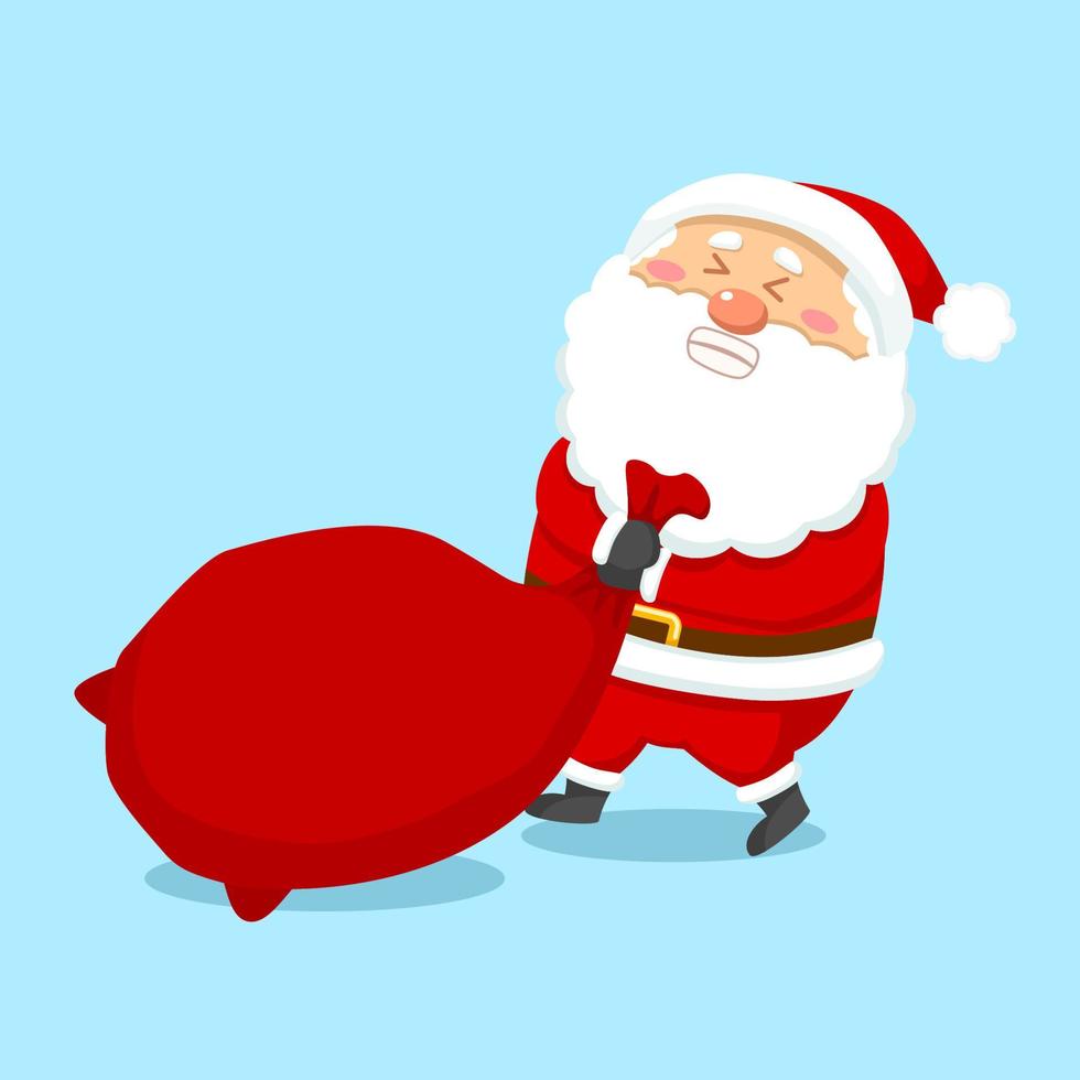 Cute Christmas Santa Claus Dragging Present Bag vector