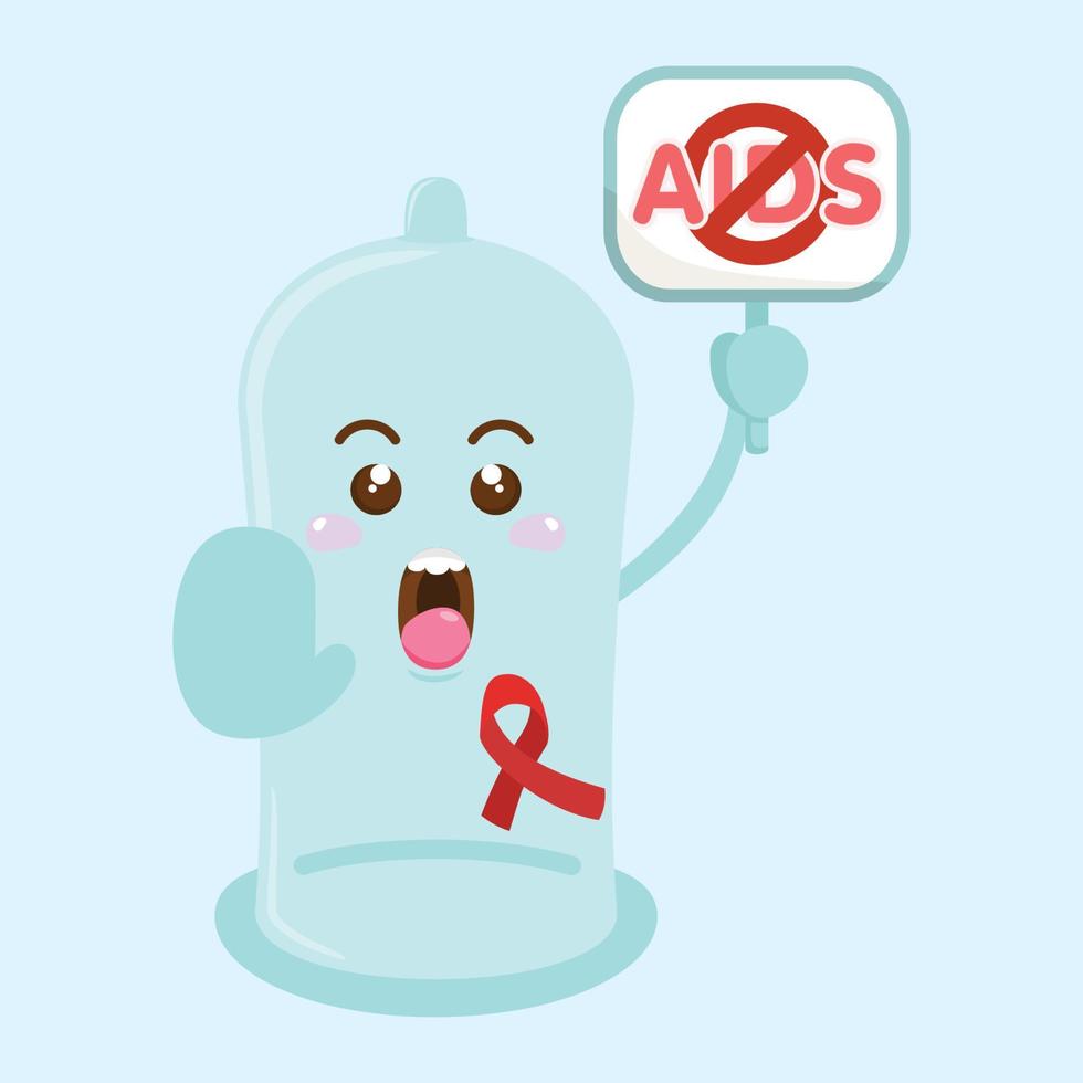 Cute Cartoon Condom Stop Aids Sign vector