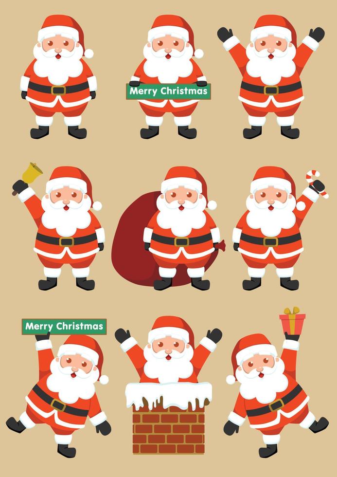 conjunto de santa claus de navidad de dibujos animados lindo vector