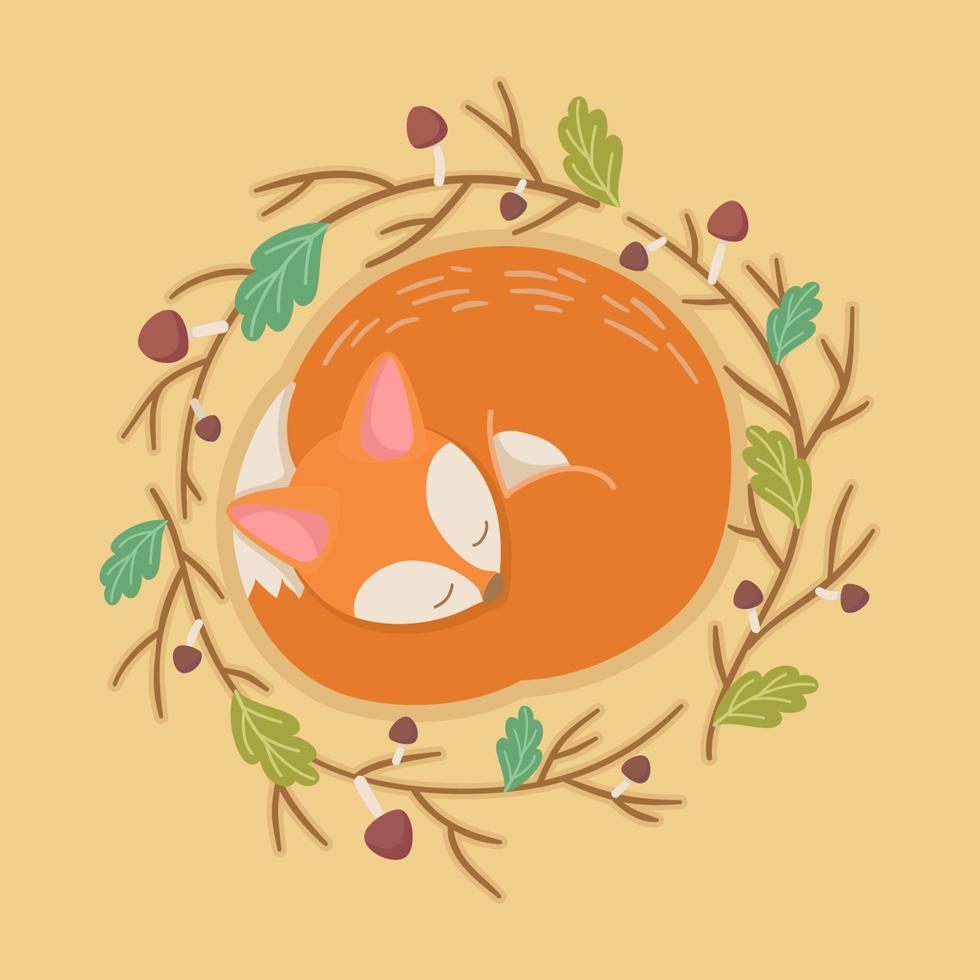 Cute Cartoon Sleeping Fox vector
