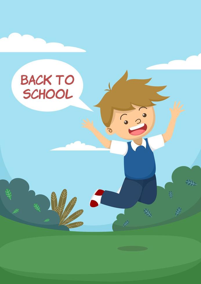 Cute Boy Jumping Happily With Back To School Speech Bubble vector