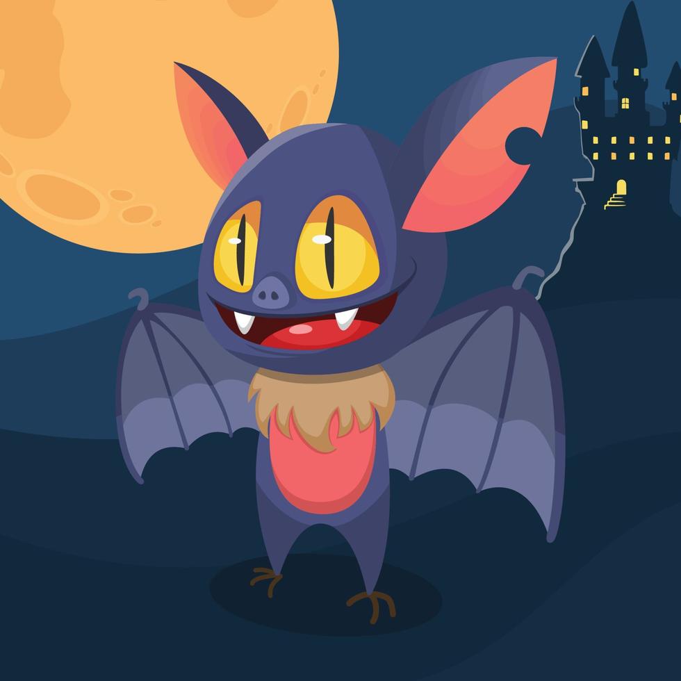 Cute Cartoon Halloween Bat With Background vector