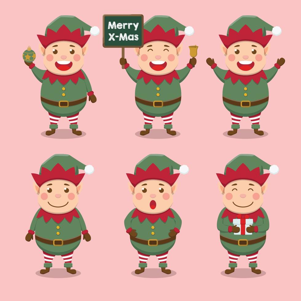 Cute Chubby Cartoon Christmas Elf Set vector