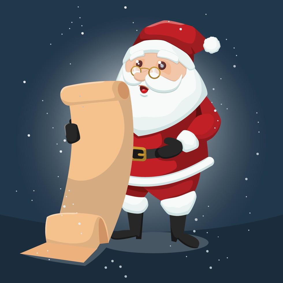 Cartoon Christmas Santa Claus Holding List Paper vector