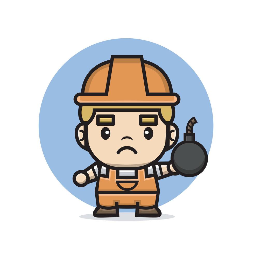 Cute characters builder holding bomb vector