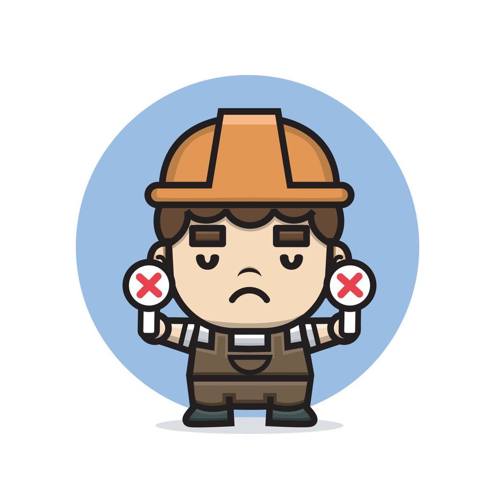 Cute characters builder holding sign board vector