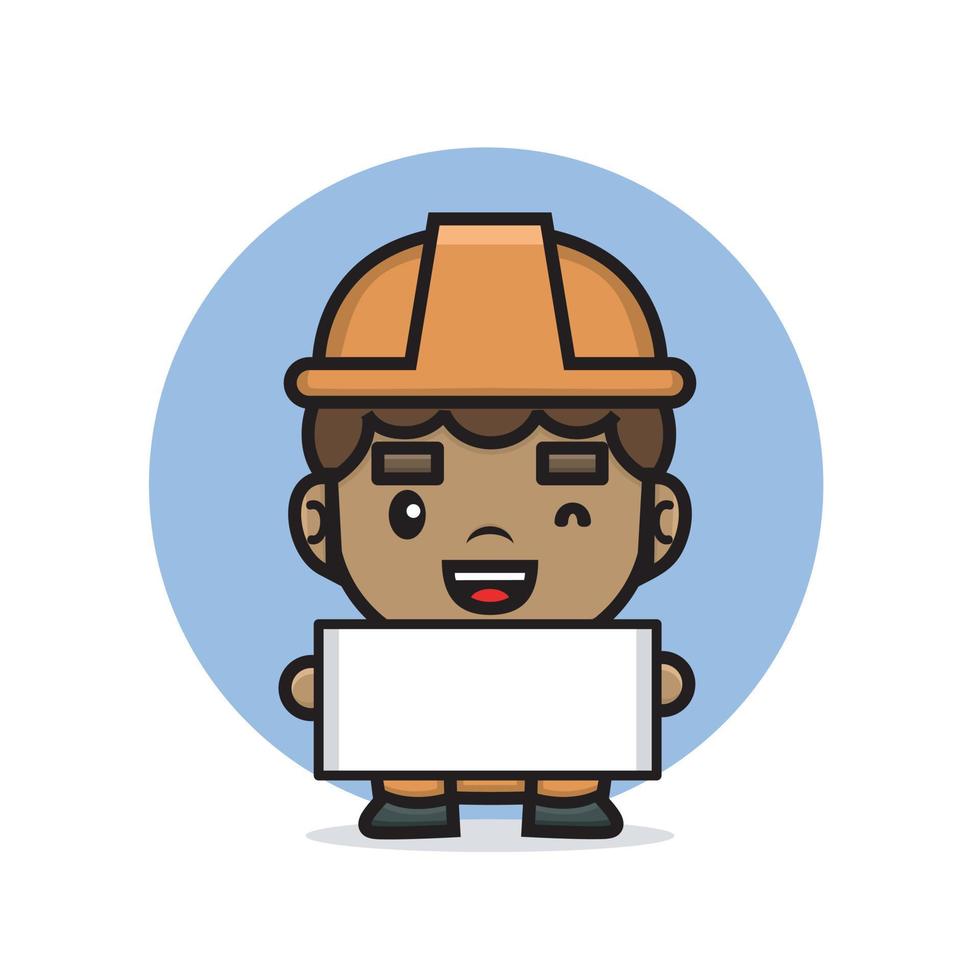 Cute characters builder holding sign vector