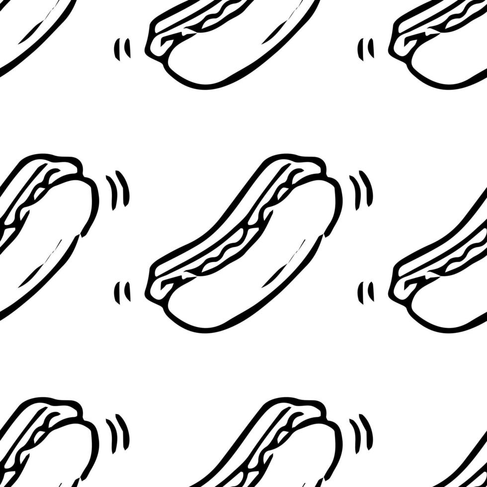 Seamless vector pattern with hot dogs. Doodle vector with hot dogs icons on white background.