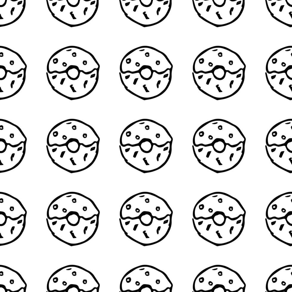 Seamless pattern with donuts. Doodle vector with donuts icons on white background.