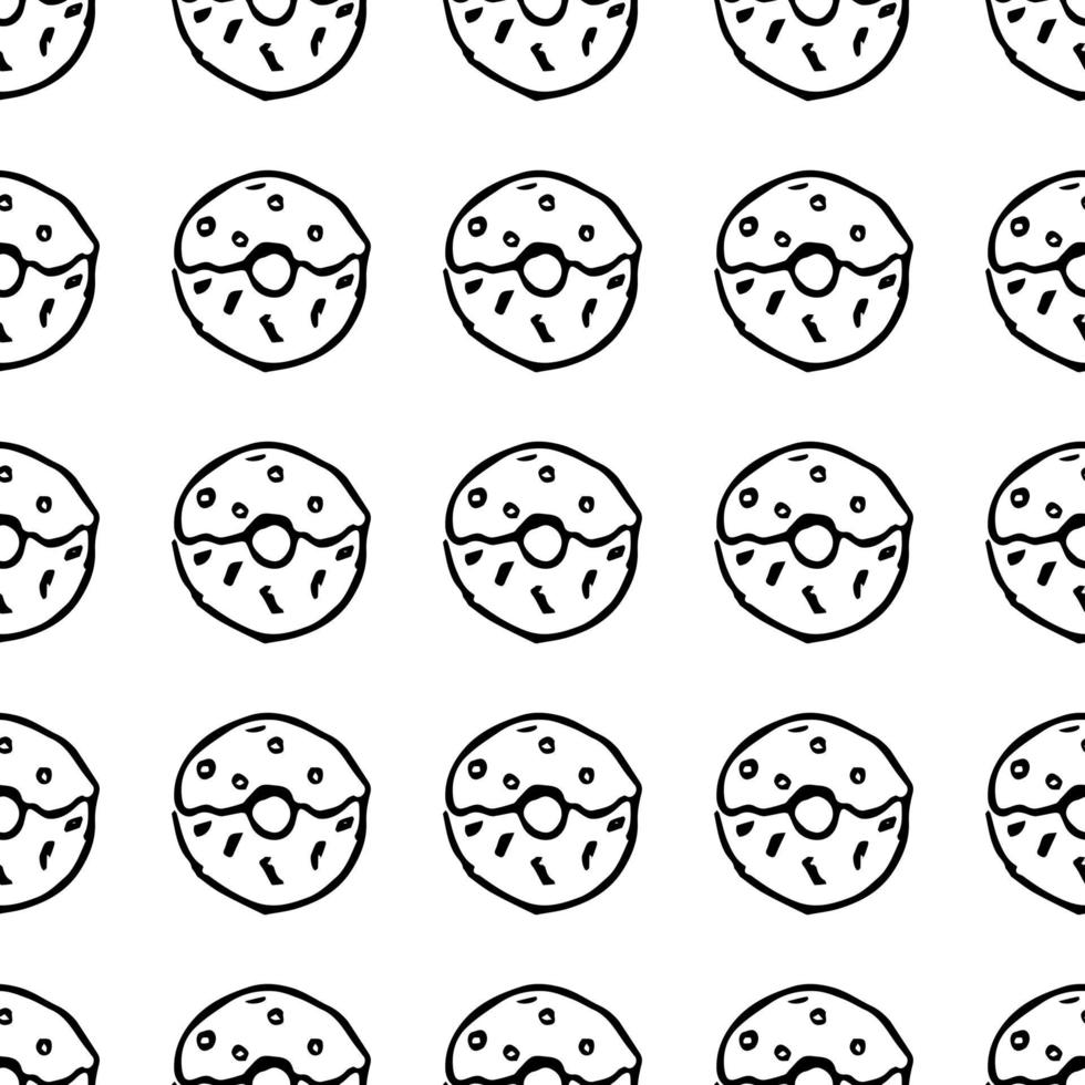 patrón sin costuras con donas. vector de doodle con iconos de donas sobre fondo blanco.