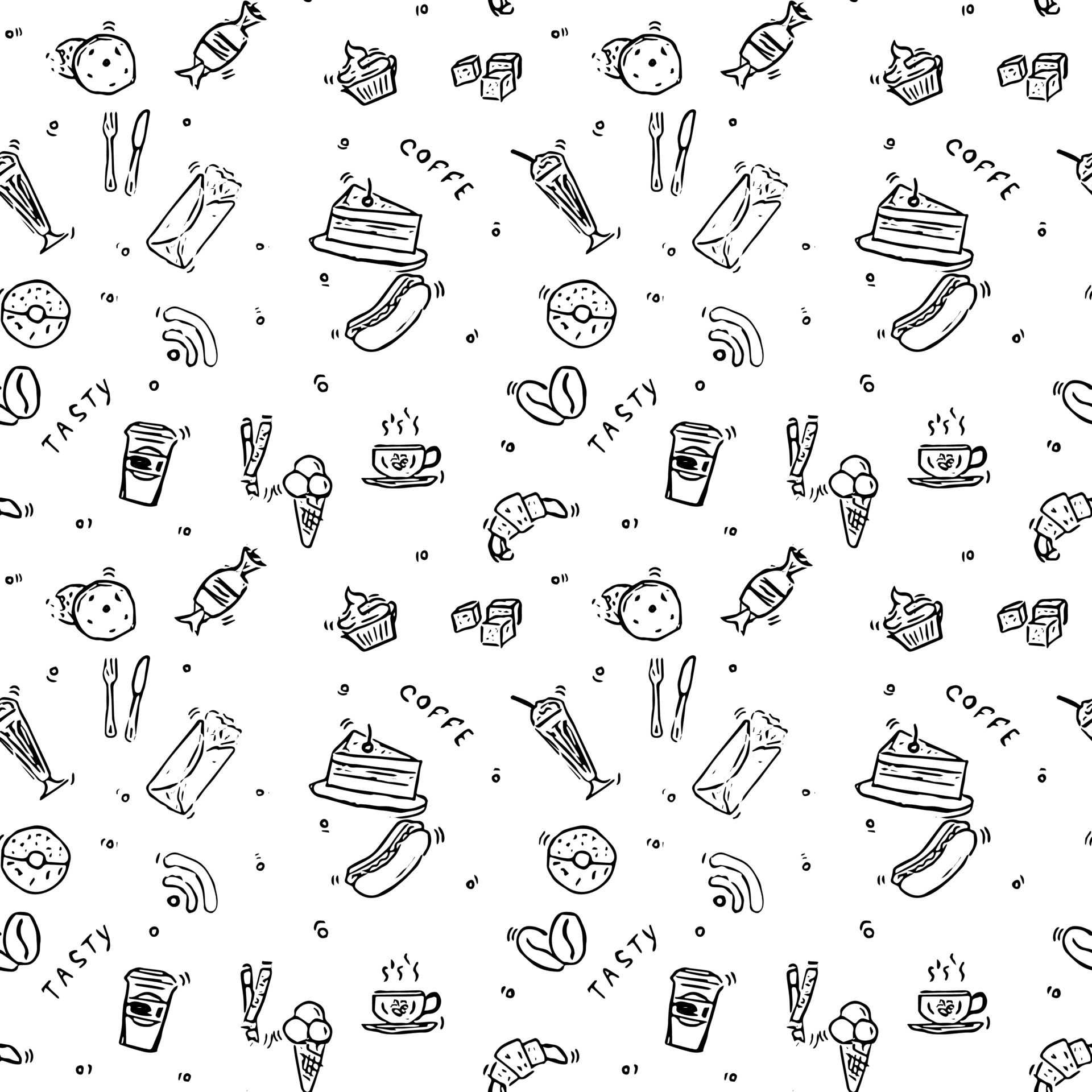 Seamless cafe vector pattern. Doodle vector with cafe icons on white  background. Vintage coffe shop icons,sweet elements background for your  project, menu, cafe shop. 3662765 Vector Art at Vecteezy