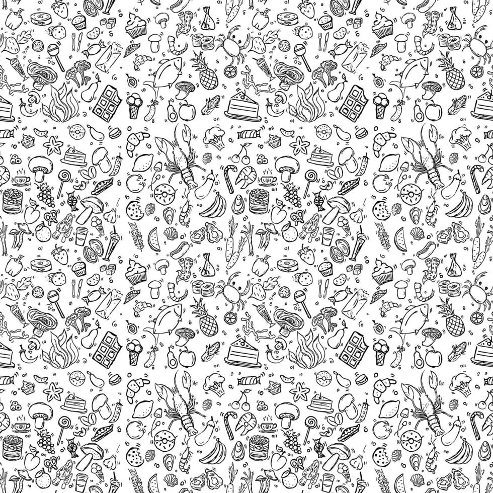 seamless pattern with food icons on white background. doodle food vector illustration.