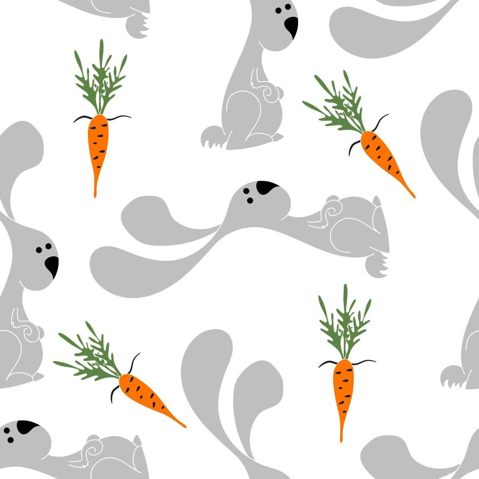 Cute Rabbit and carrot seamless pattern on white background. vector