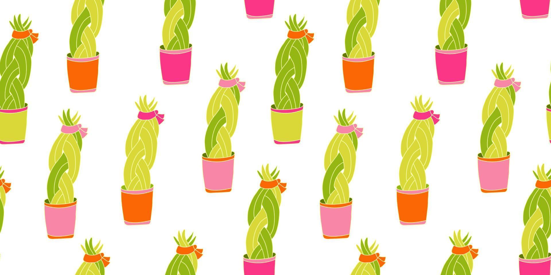 Seamless pattern with succulent plant in bright colorful pots vector