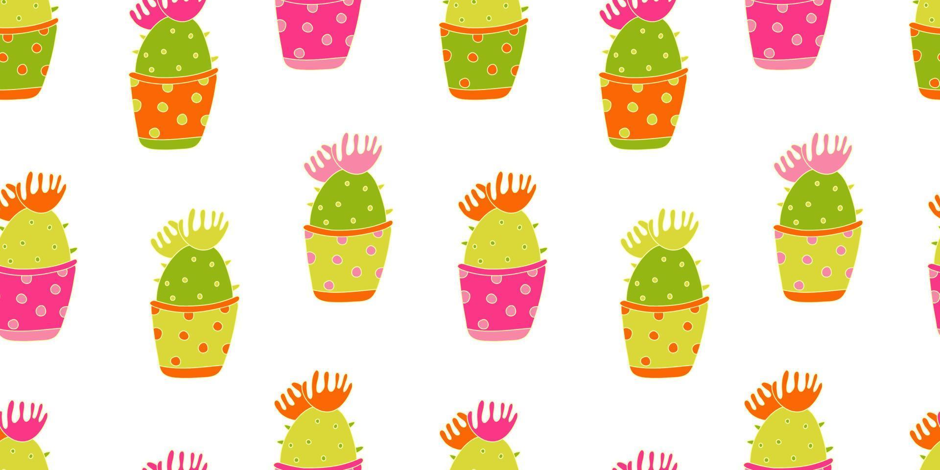 patrón sin fisuras con cactus en macetas de colores brillantes vector