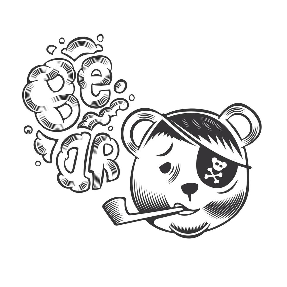 Pirate Bear head design on white background. vector illustration.