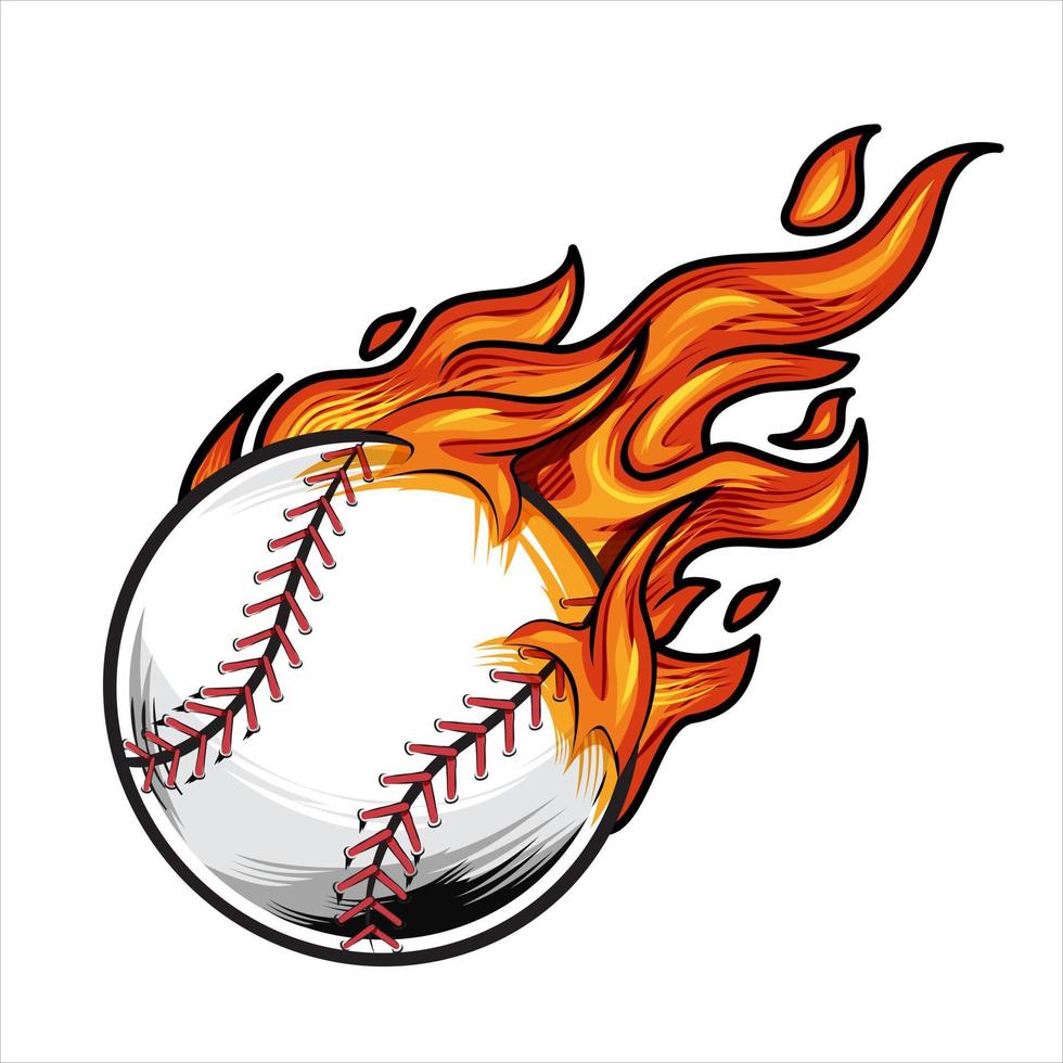 béisbol en la ilustración de vector de fuego.