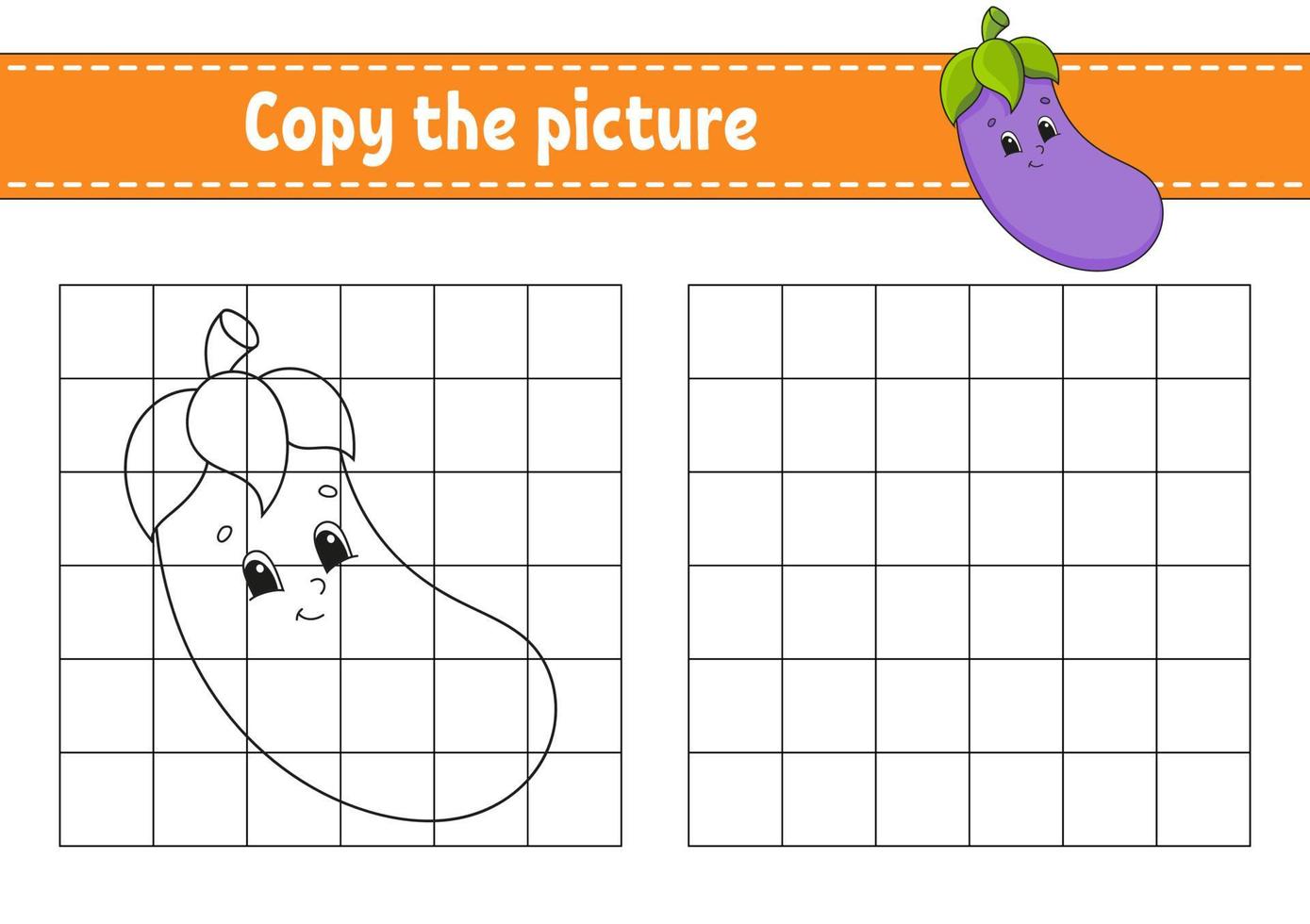 Copy the picture. Coloring book pages for kids. Education developing worksheet. Game for children. Handwriting practice. Funny character. Cute cartoon vector illustration.