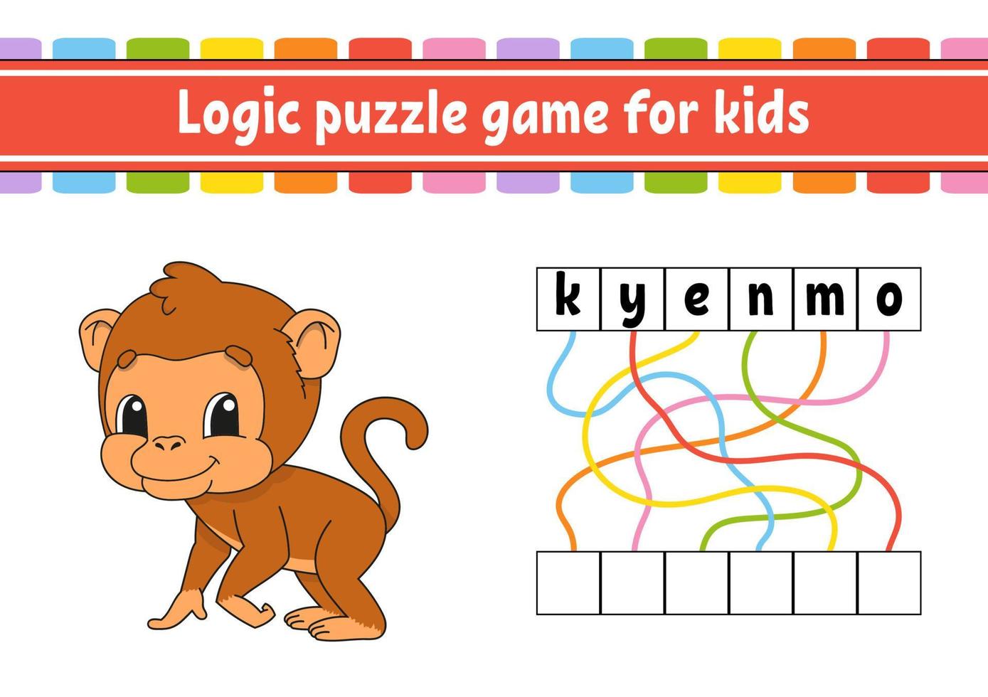 Logic puzzle game. Learning words for kids. Find the hidden name. Education developing worksheet. Activity page for study English. Game for children. Isolated vector illustration. Cartoon style.