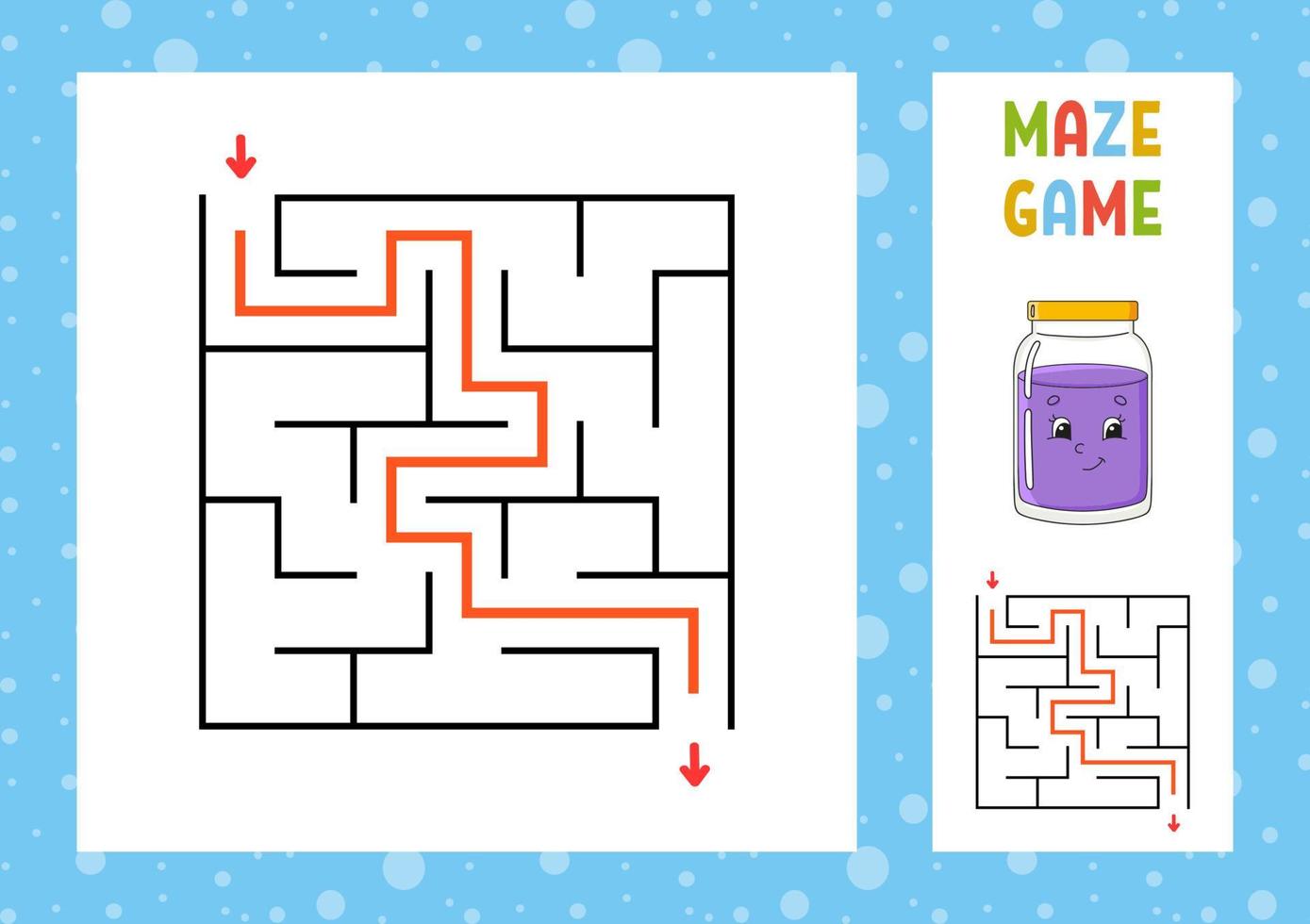 Maze. Game for kids. Funny labyrinth. Education developing worksheet. Activity page. Puzzle for children. Cute cartoon style. Riddle for preschool. Logical conundrum. Color vector illustration.