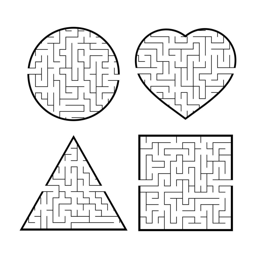 A set of mazes. Game for kids. Puzzle for children. Labyrinth conundrum. Find the right path. Vector illustration.