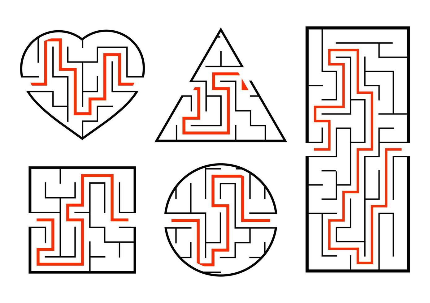 A set of mazes. Game for kids. Puzzle for children. Labyrinth conundrum. Find the right path. Vector illustration.