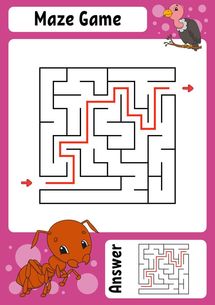 Maze. Game for kids. Funny labyrinth. Education developing worksheet. Activity page. Puzzle for children. Cute cartoon style. Riddle for preschool. Logical conundrum. Color vector illustration.