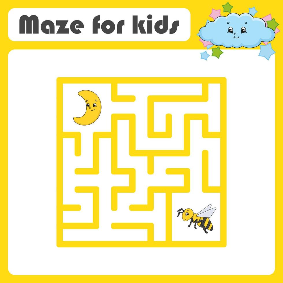 Funny maze. Game for kids. Puzzle for children. Cartoon style. Labyrinth conundrum. Color vector illustration. Find the right path. The development of logical and spatial thinking.