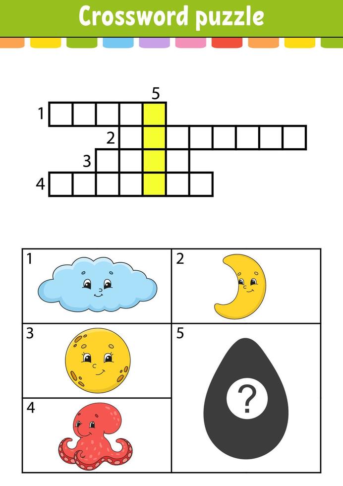 Crossword puzzle. Education developing worksheet. Activity page for study English. With color pictures. Game for children. Isolated vector illustration. Funny character. Cartoon style.