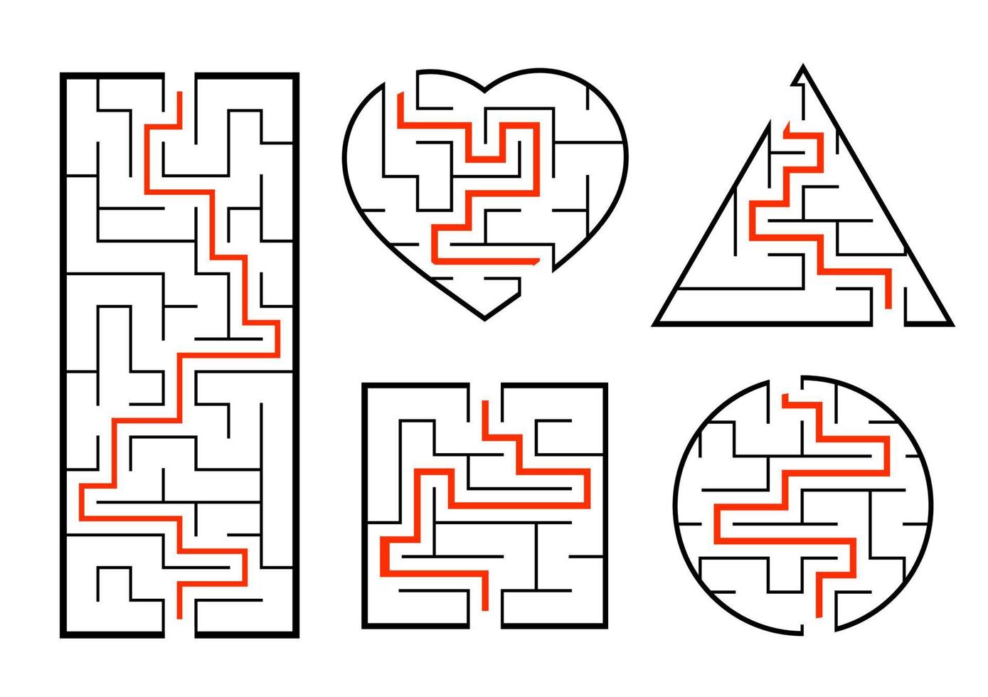 A set of mazes. Game for kids. Puzzle for children. Labyrinth conundrum. Find the right path. Vector illustration.