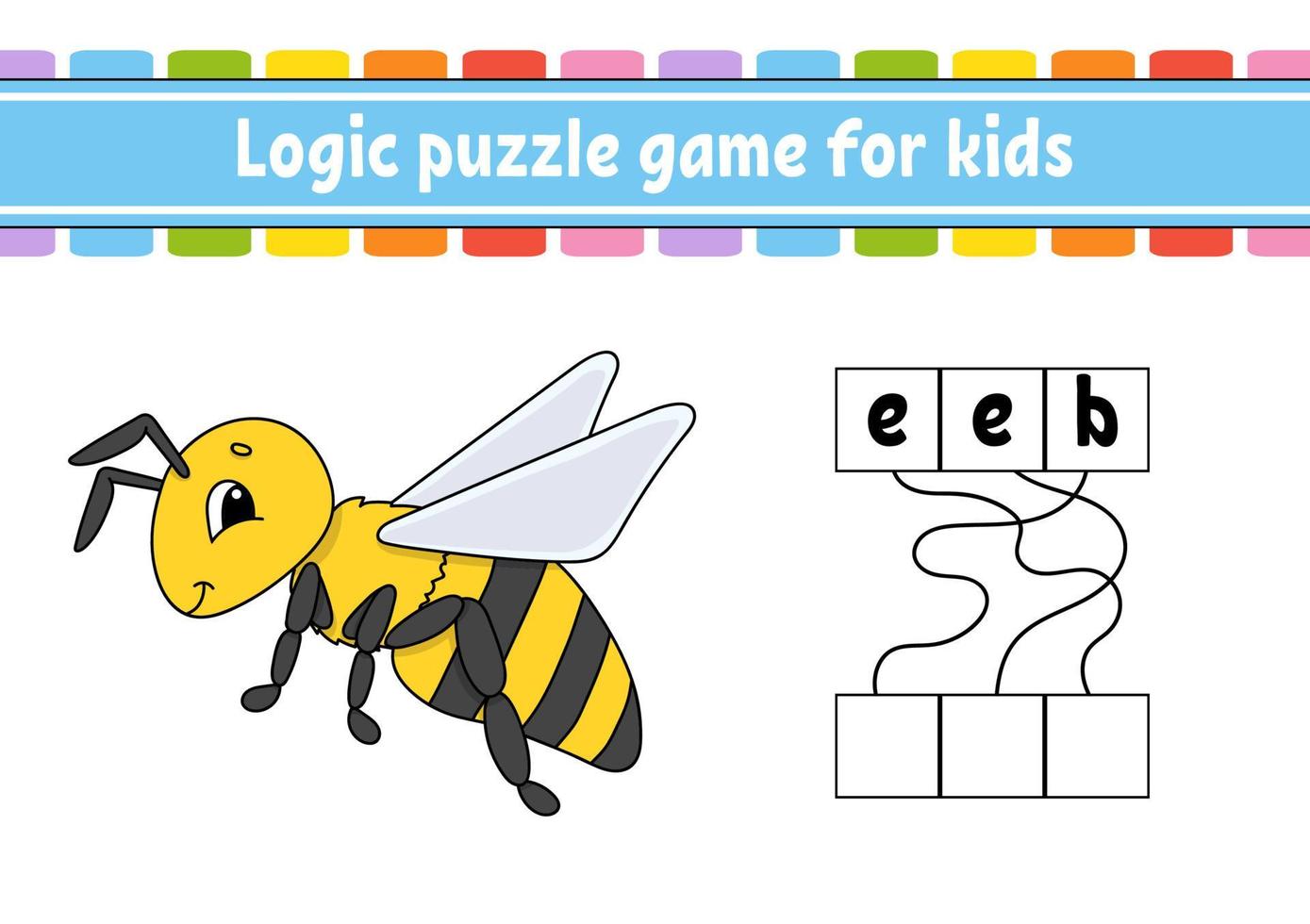 Logic puzzle game. Learning words for kids. Find the hidden name. Education developing worksheet. Activity page for study English. Game for children. Isolated vector illustration. Cartoon style.