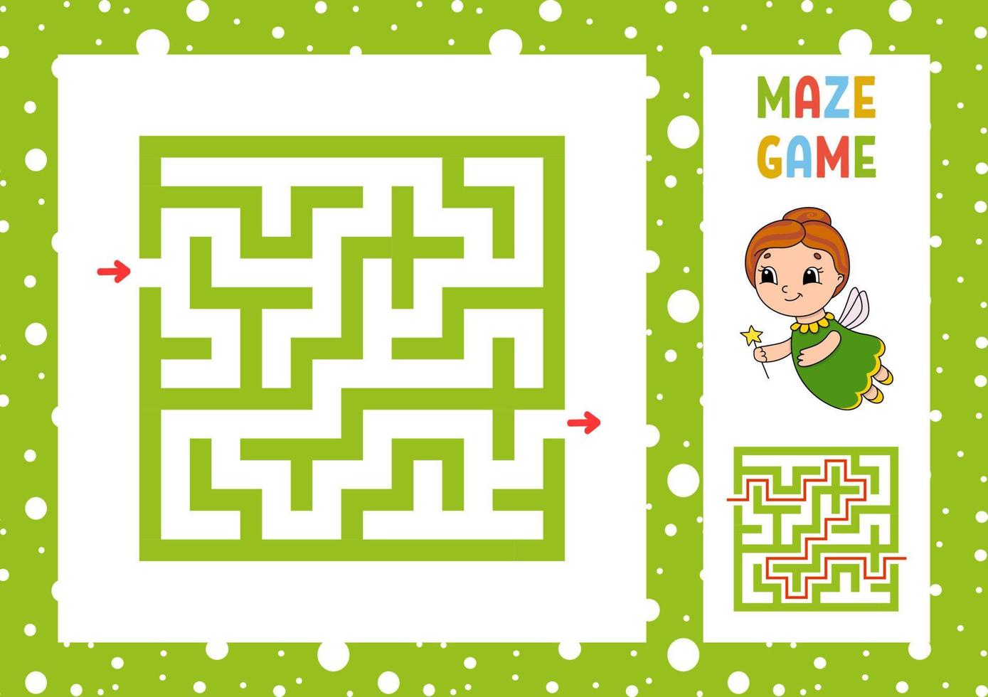 Maze. Game for kids. Funny labyrinth. Education developing worksheet. Activity page. Puzzle for children. Cute cartoon style. Riddle for preschool. Logical conundrum. Color vector illustration.