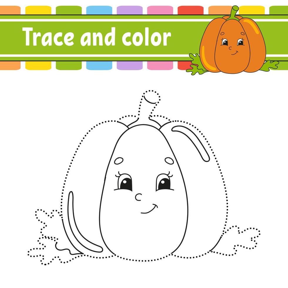 Trace and color. Handwriting practice. Education developing worksheet. Activity page. Game for toddler and preschoolers. Isolated vector illustration. Cartoon style.