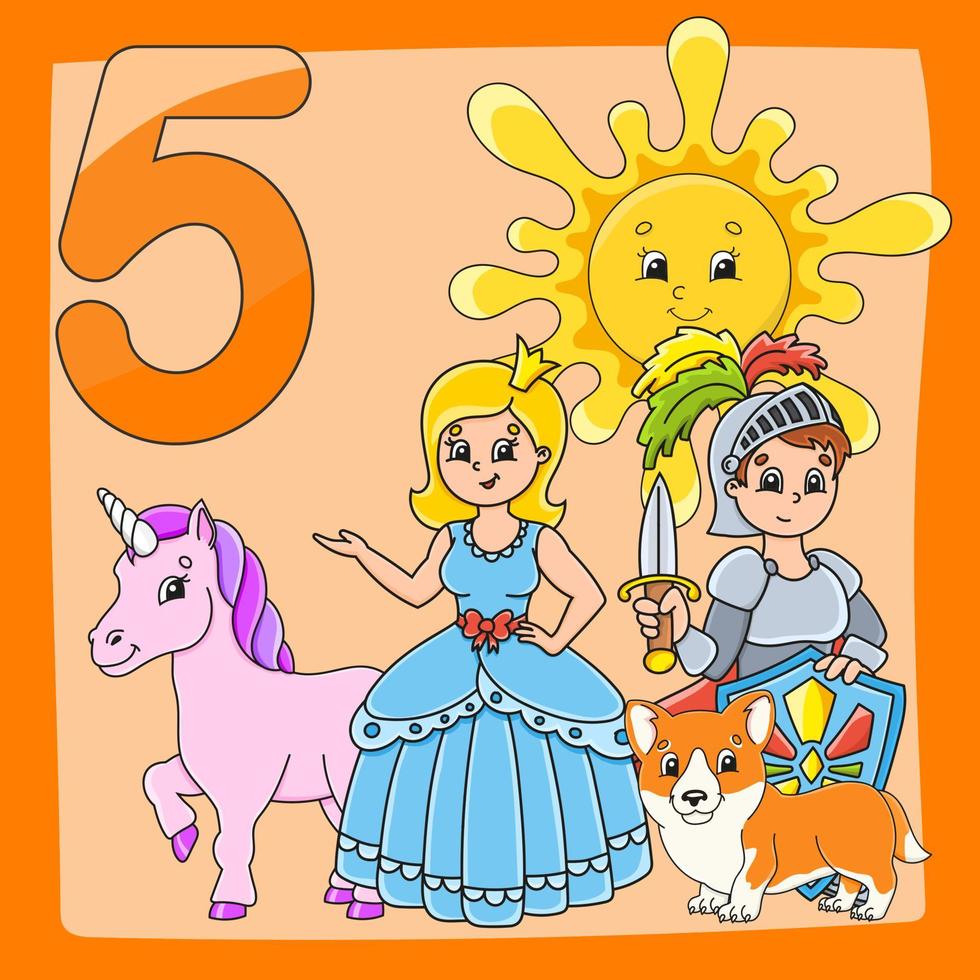 Learning numbers. Game for kids. Color activity page. Flashcard for children and preschool. Vector illustration. Cartoon style.